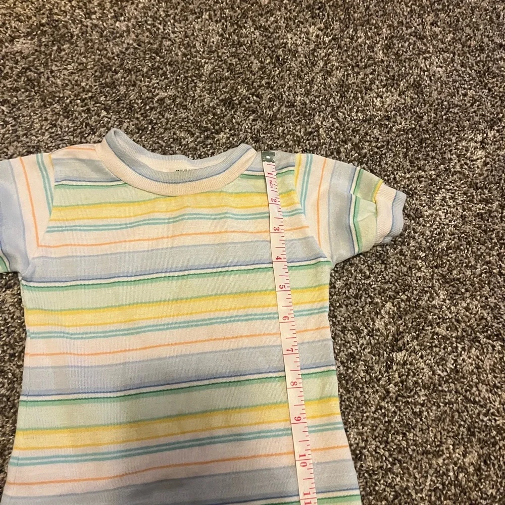 Vintage Health-Tex Overalls Outfit 18 Month Boy Blue Shoe USA Made Striped‎ 90s